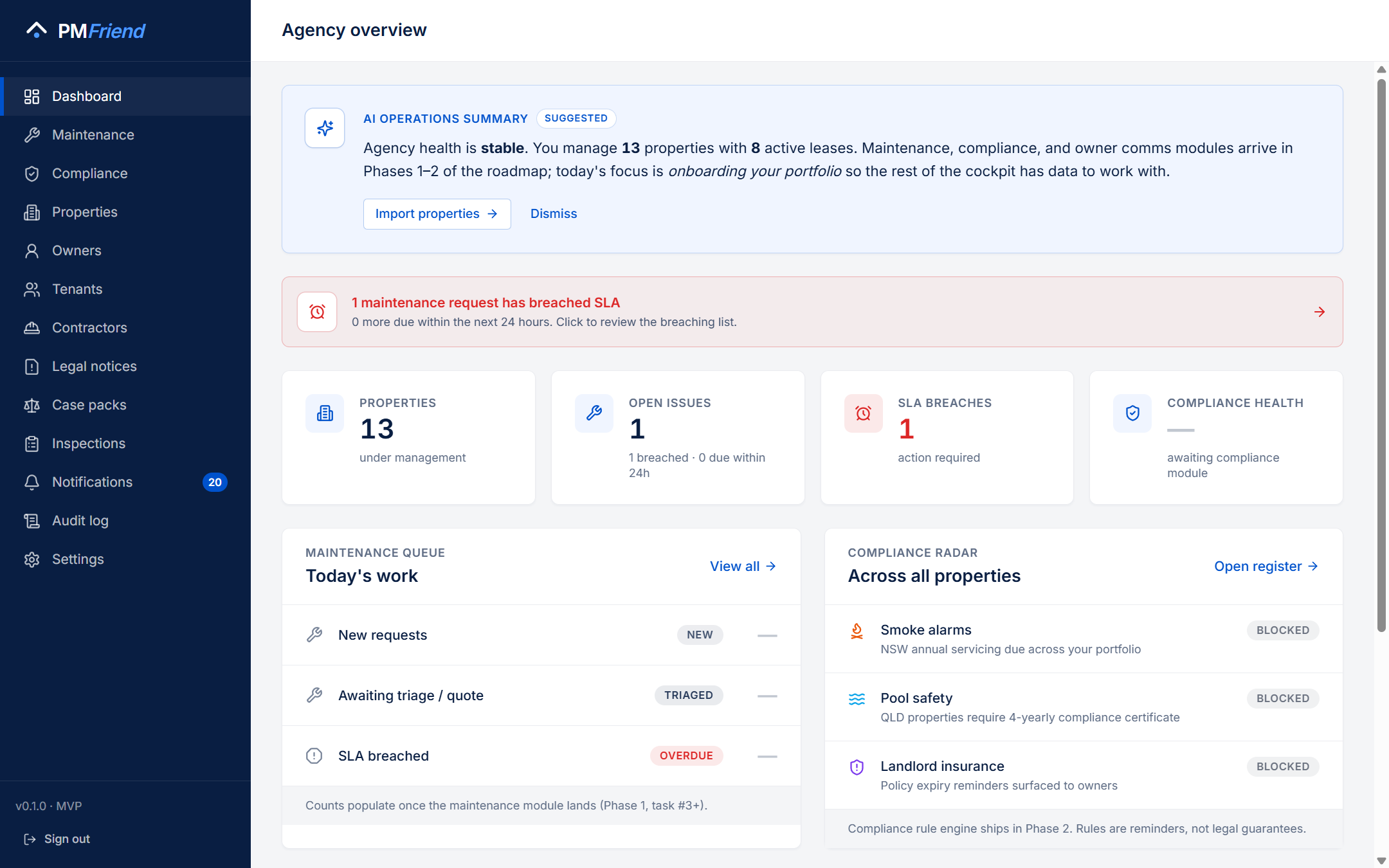 PMFriend Agency Overview dashboard preview — tap to open the live demo