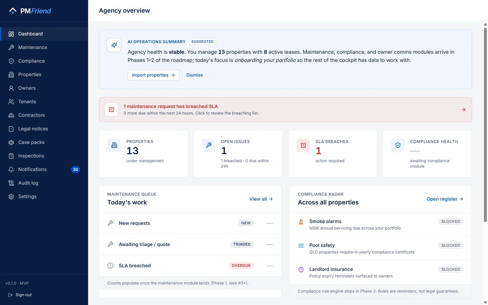 PMFriend Agency Overview dashboard preview — tap to open the live demo